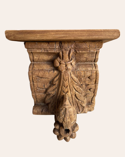 Vintage Hand-Carved Floral Bird Wooden Wall Shelf