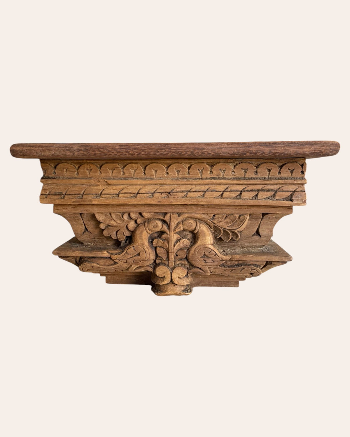 vintage hand-carved peacock wooden bracket