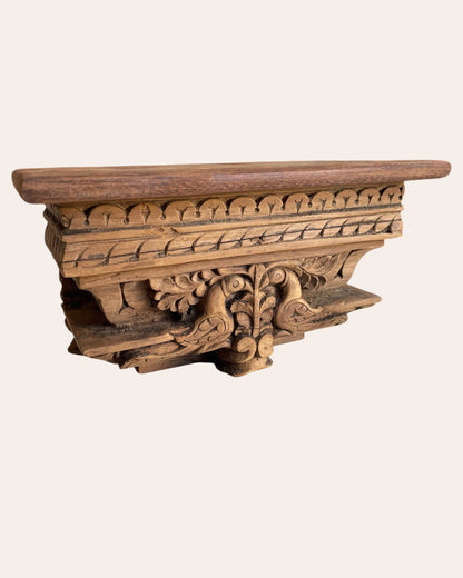 Vintage Hand-Carved Peacock Wooden Bracket
