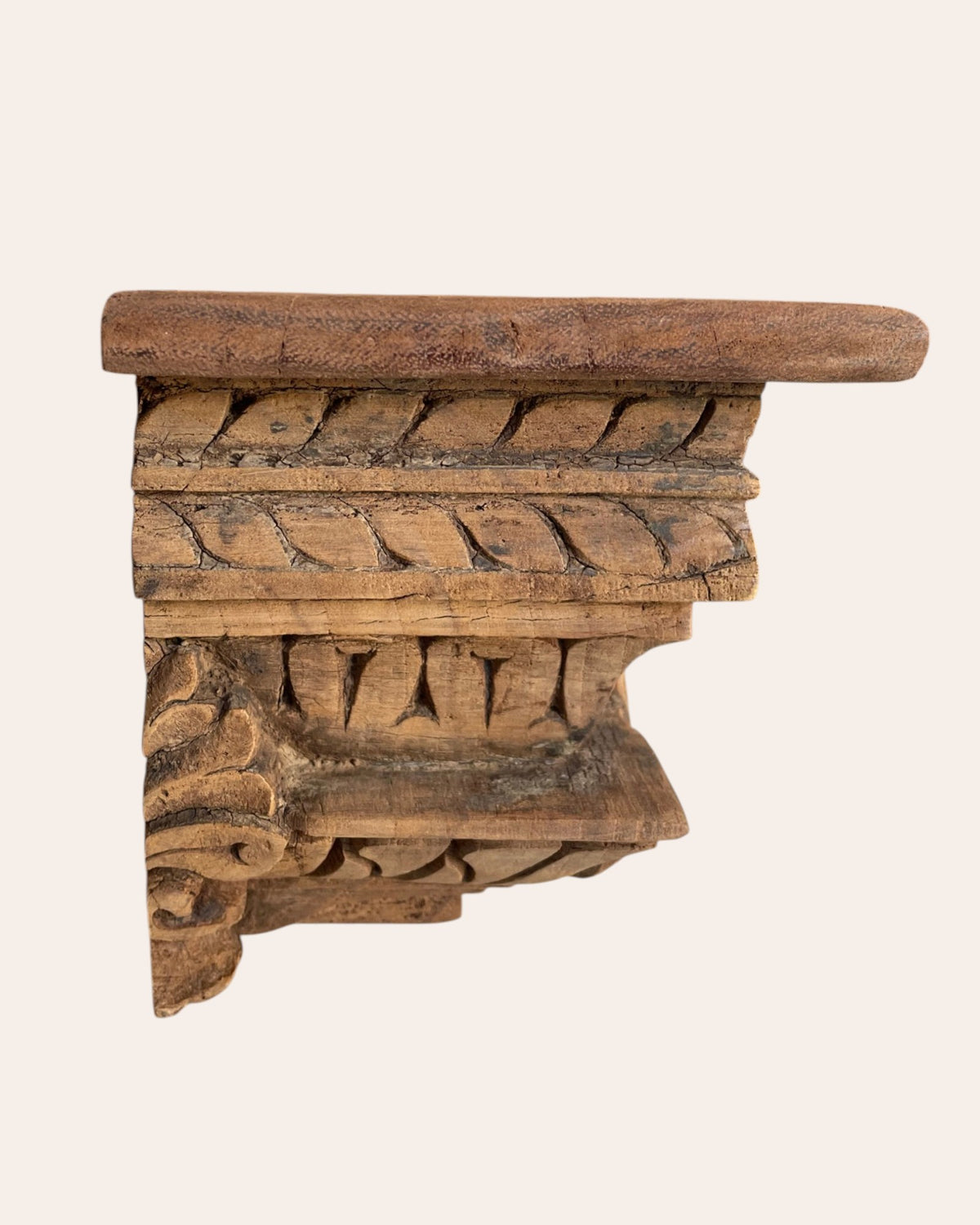 vintage hand-carved peacock wooden bracket
