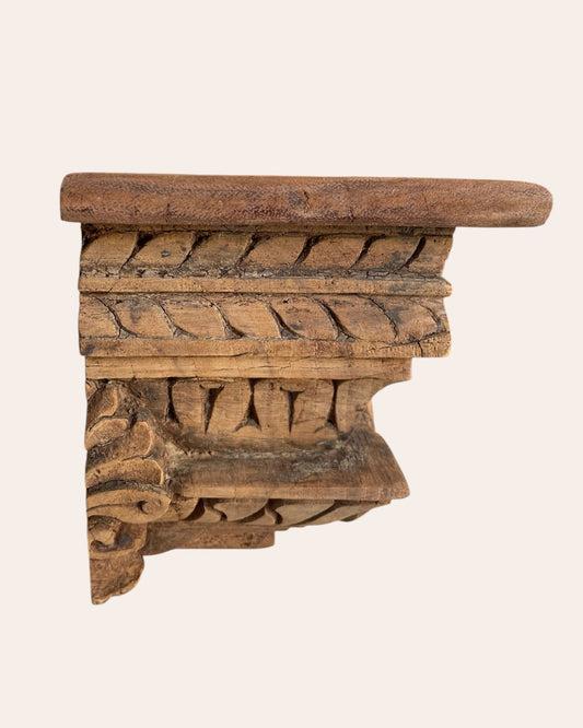 Vintage Hand-Carved Peacock Wooden Bracket