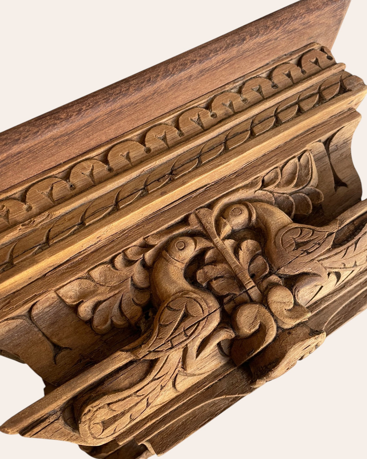 vintage hand-carved peacock wooden bracket