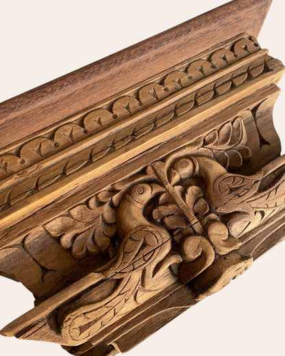 Vintage Hand-Carved Peacock Wooden Bracket