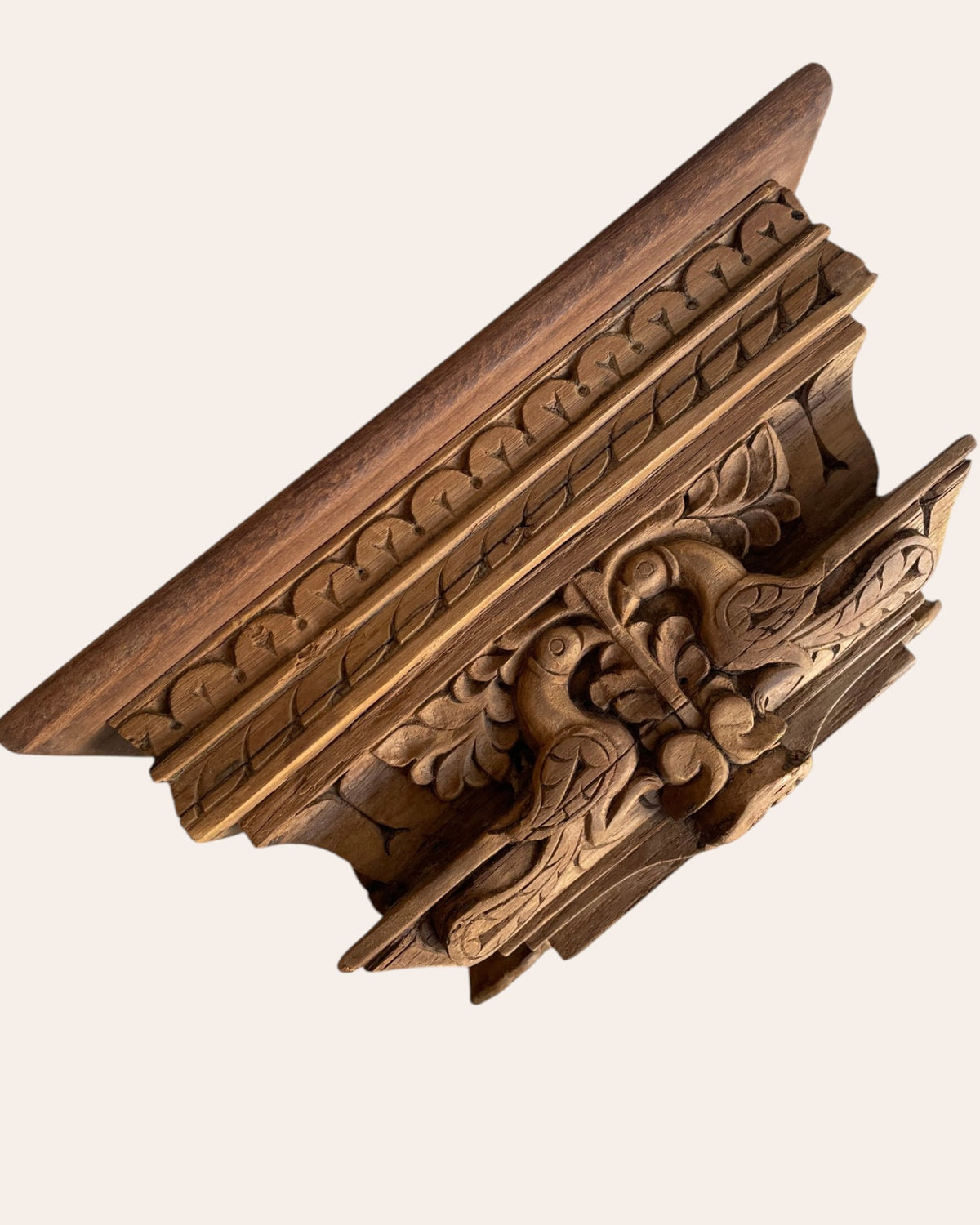 vintage hand-carved peacock wooden bracket