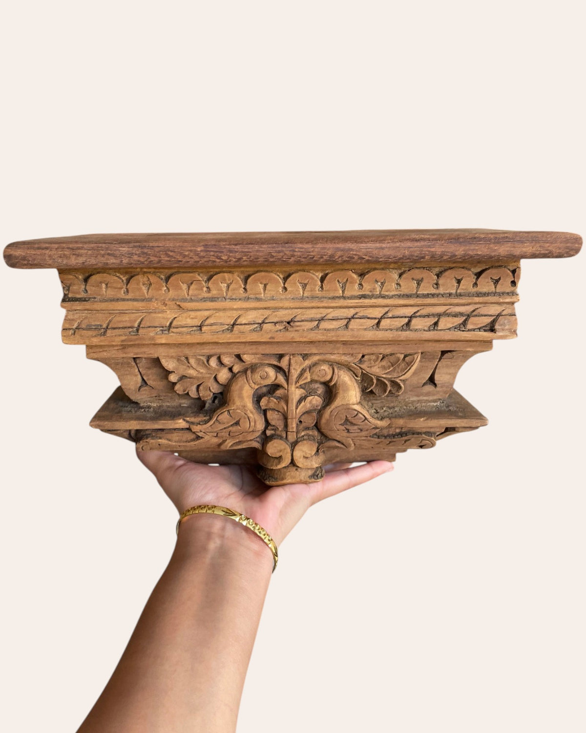 vintage hand-carved peacock wooden bracket