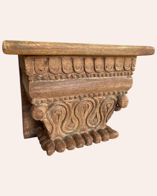 Old Hand-Carved Wooden Corbel Wall Shelf / Ledge