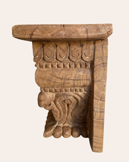 Old Hand-Carved Wooden Corbel Wall Shelf / Ledge