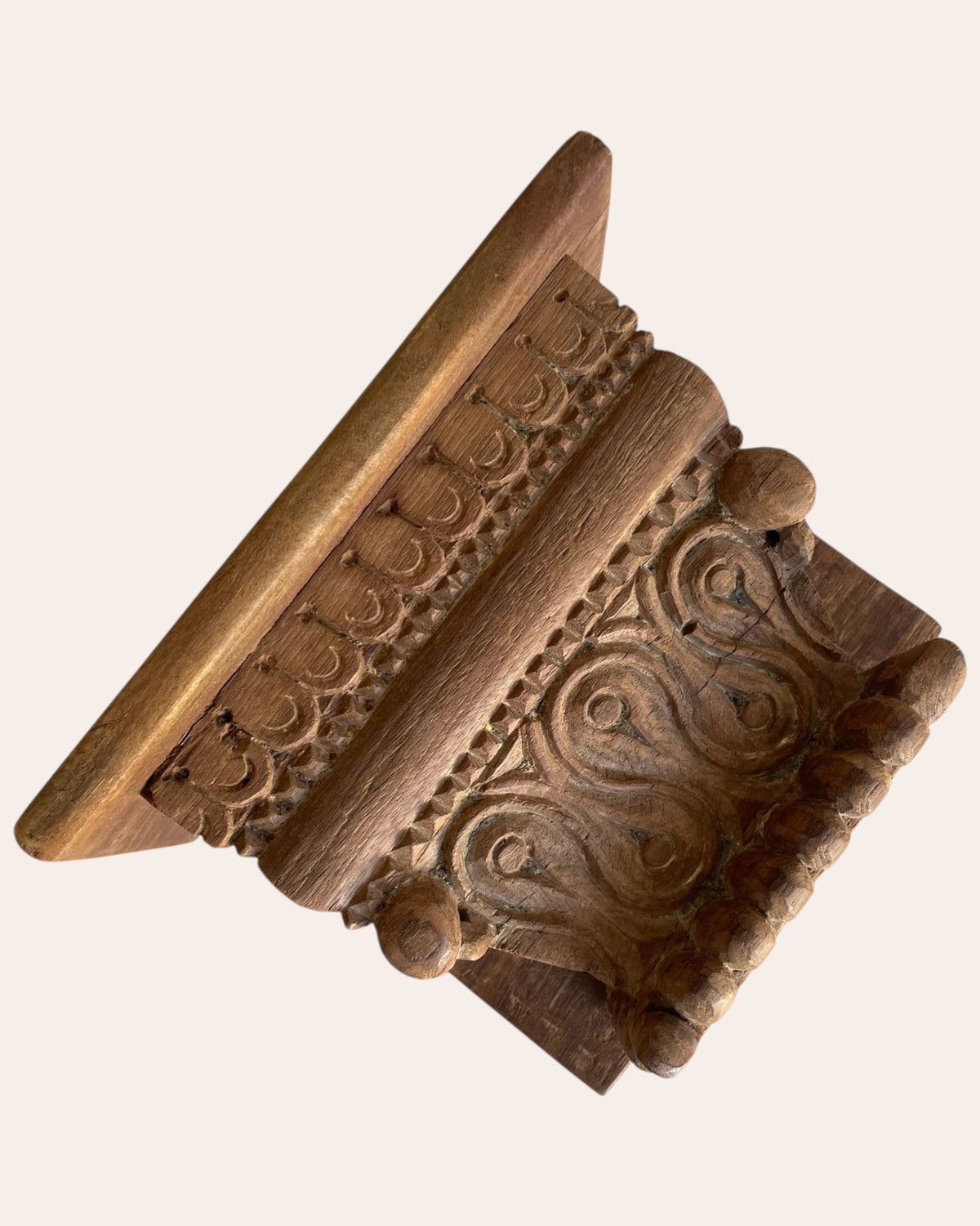 old hand-carved wooden corbel wall shelf / ledge