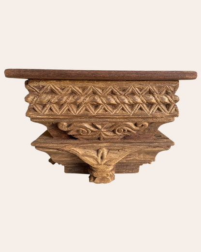 Hand-Carved Geometric Wooden Corbel Wall Shelf