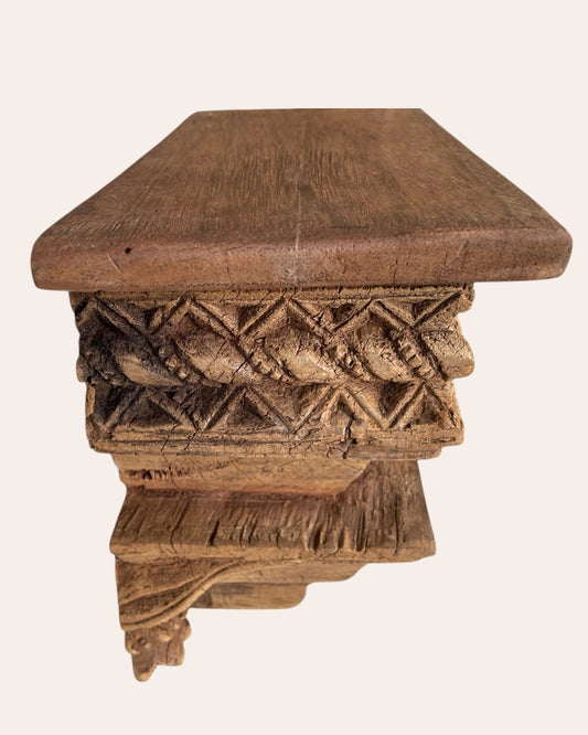 Hand-Carved Geometric Wooden Corbel Wall Shelf