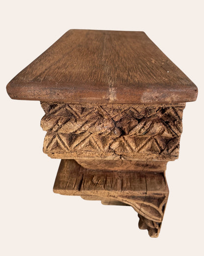 Hand-Carved Geometric Wooden Corbel Wall Shelf