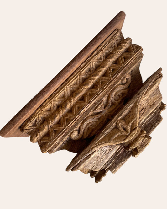 Hand-Carved Geometric Wooden Corbel Wall Shelf