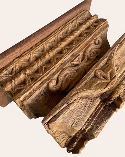 Hand-Carved Geometric Wooden Corbel Wall Shelf