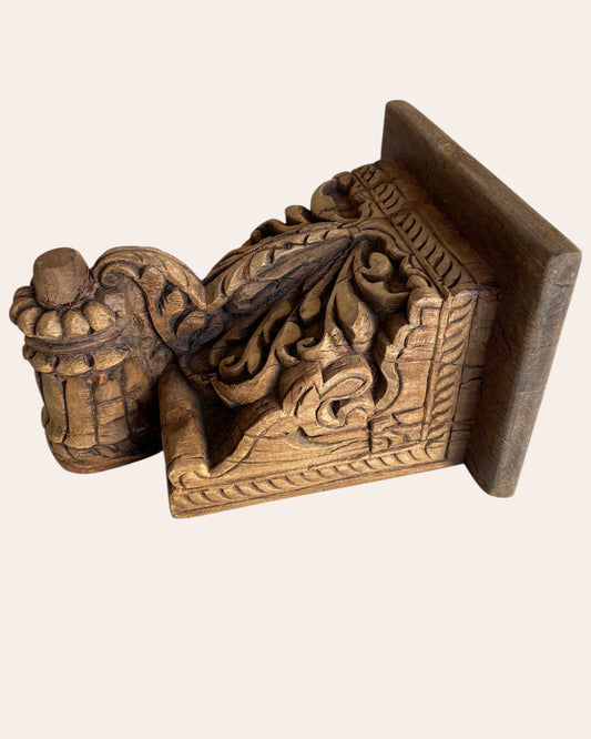Vintage Hand-Carved Leaf & Scrollwork Wooden Corbel Bracket