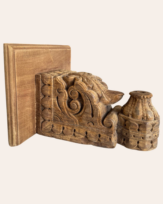 Vintage Hand-Carved Floral & Scrollwork Wooden Corbel Bracket