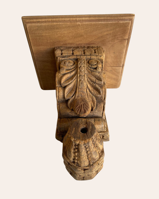 Vintage Hand-Carved Floral & Scrollwork Wooden Corbel Bracket