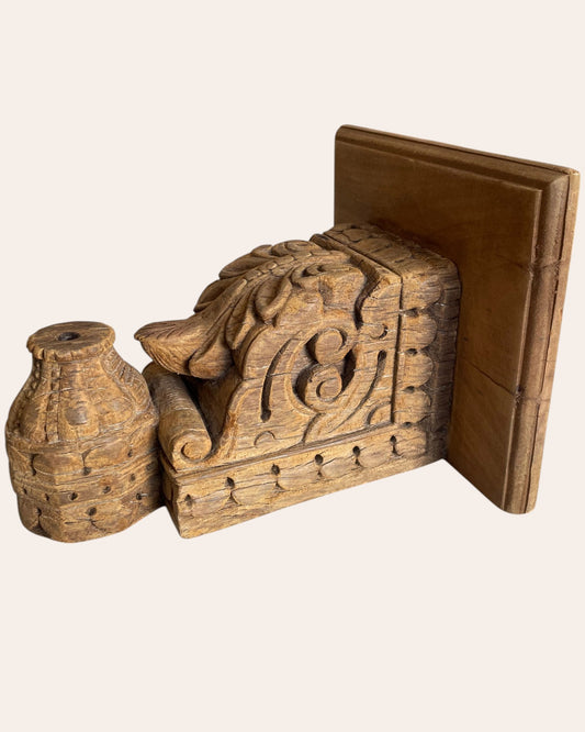 Vintage Hand-Carved Floral & Scrollwork Wooden Corbel Bracket