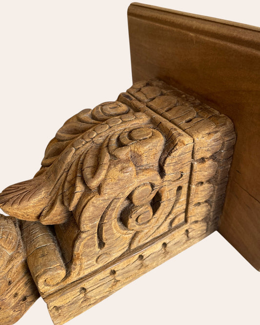 Vintage Hand-Carved Floral & Scrollwork Wooden Corbel Bracket