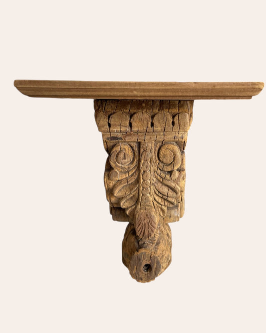 Vintage Hand-Carved Floral & Scrollwork Wooden Corbel Bracket