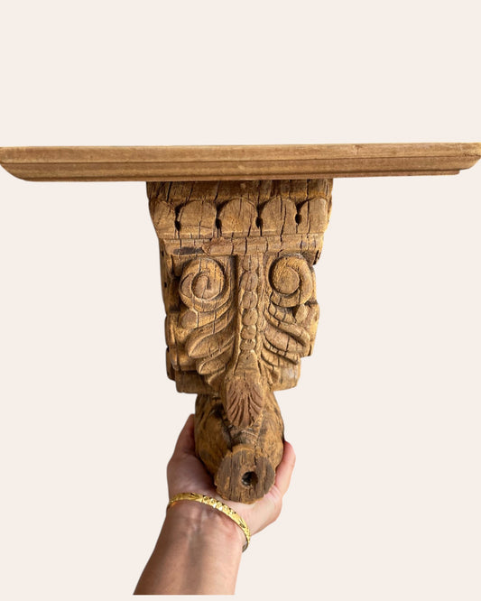 Vintage Hand-Carved Floral & Scrollwork Wooden Corbel Bracket