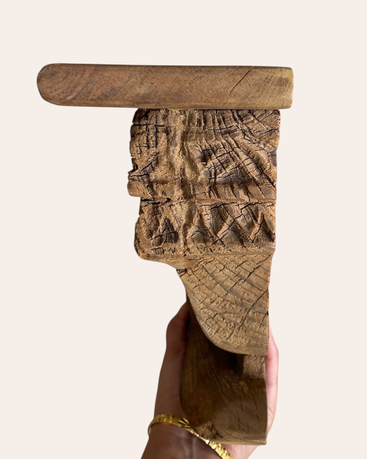 vintage hand-carved ornamental wooden corbel shelf