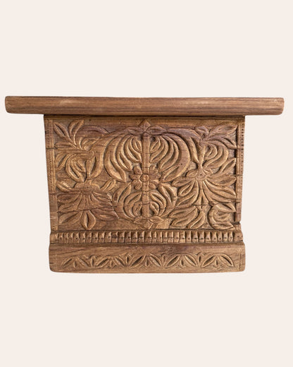 Old Hand-Carved Floral & Leaf Wooden Wall Shelf