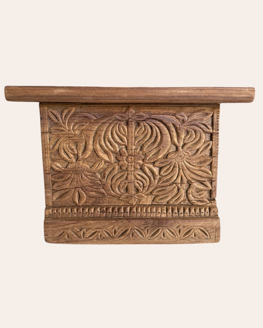 Old Hand-Carved Floral & Leaf Wooden Wall Shelf