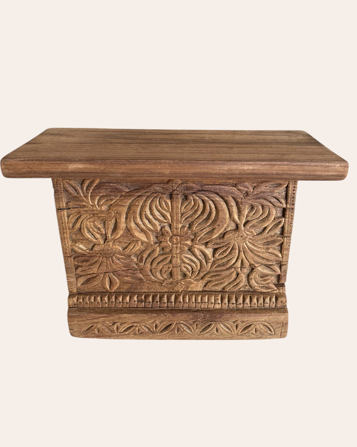 old hand-carved floral & leaf wooden wall shelf