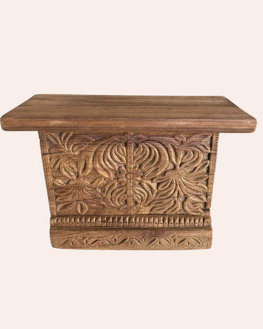 Old Hand-Carved Floral & Leaf Wooden Wall Shelf