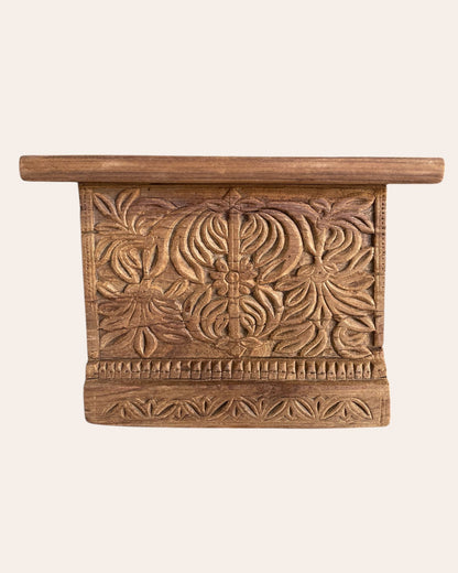 Old Hand-Carved Floral & Leaf Wooden Wall Shelf