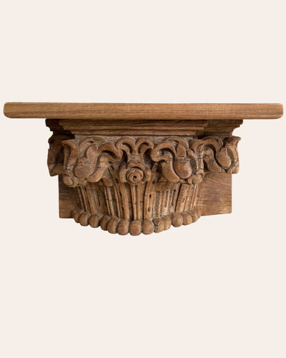 Vintage Hand-Carved Floral Motif Wooden Wall Shelf