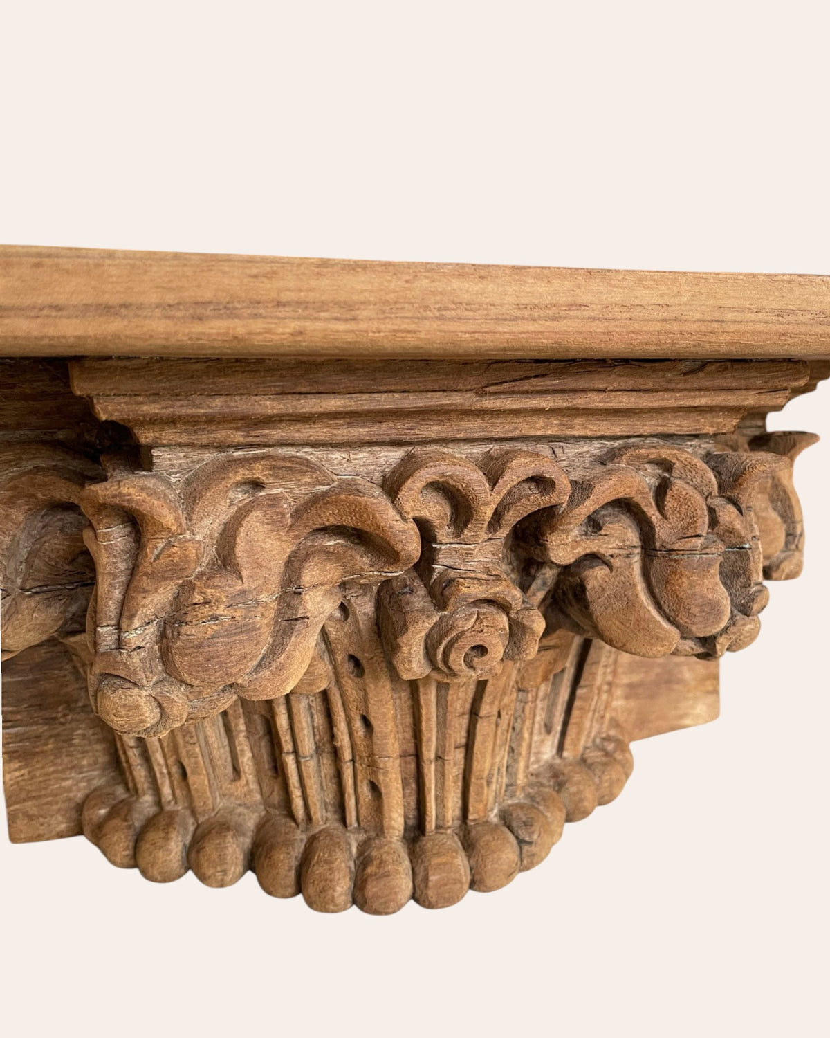 vintage hand-carved floral motif wooden wall shelf