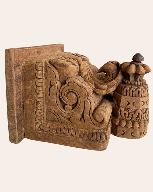 Vintage Ornate Floral Carved Wooden Bracket Shelf