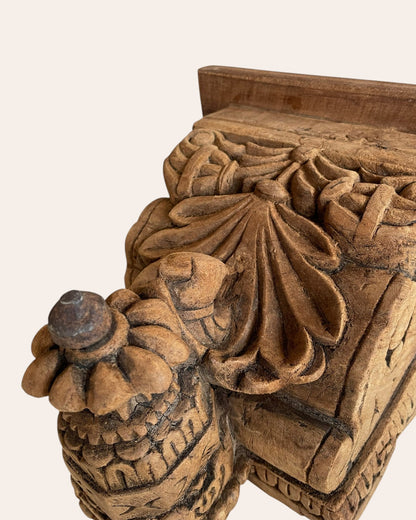 Vintage Ornate Floral Carved Wooden Bracket Shelf