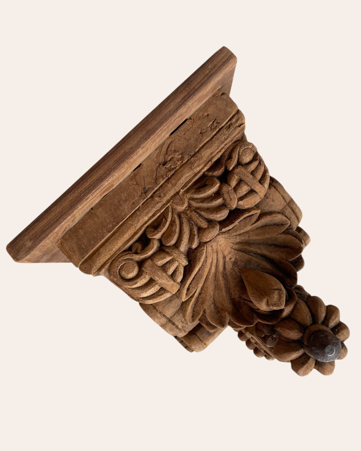 vintage ornate floral carved wooden bracket shelf