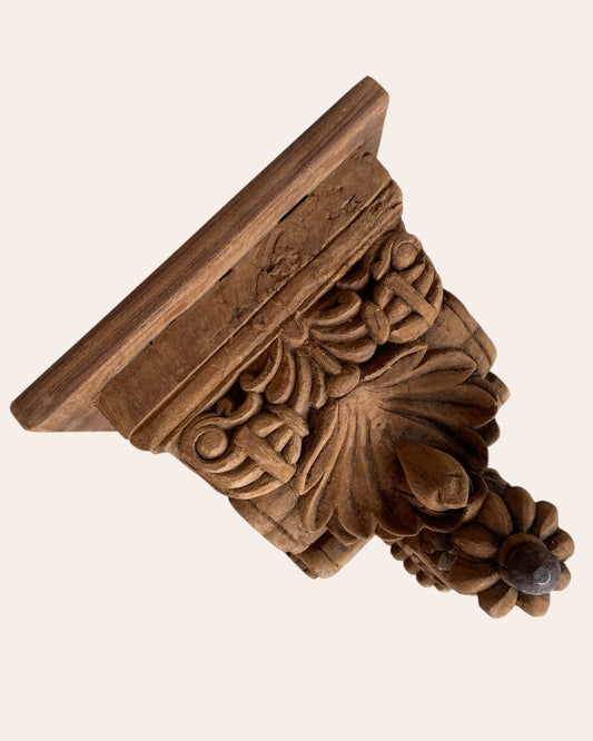 Vintage Ornate Floral Carved Wooden Bracket Shelf