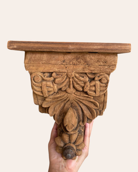 Vintage Ornate Floral Carved Wooden Bracket Shelf