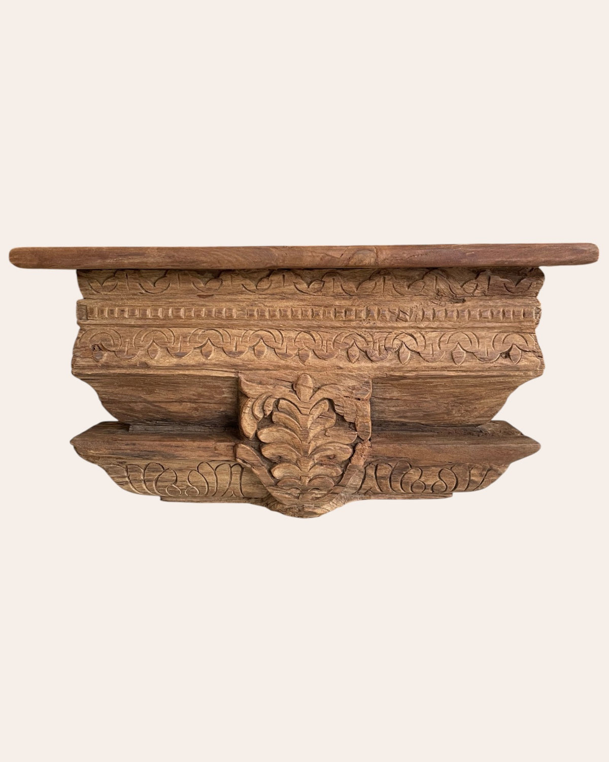 fully carved floral motif wooden corbel wall shelf