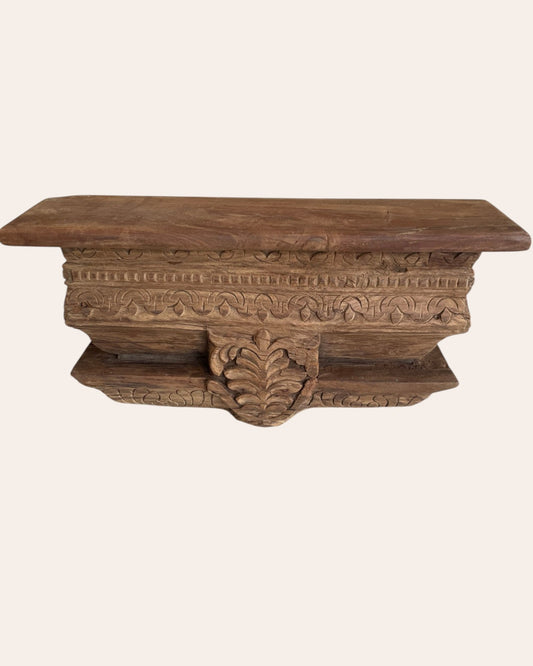 Fully Carved Floral Motif Wooden Corbel Wall Shelf