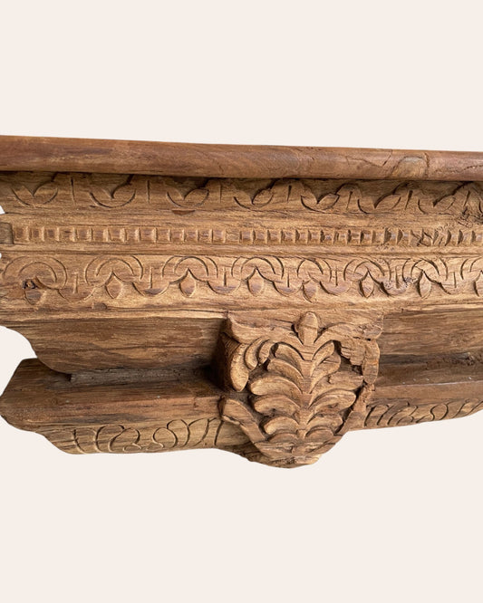 Fully Carved Floral Motif Wooden Corbel Wall Shelf