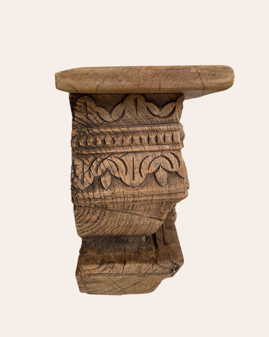 Fully Carved Floral Motif Wooden Corbel Wall Shelf