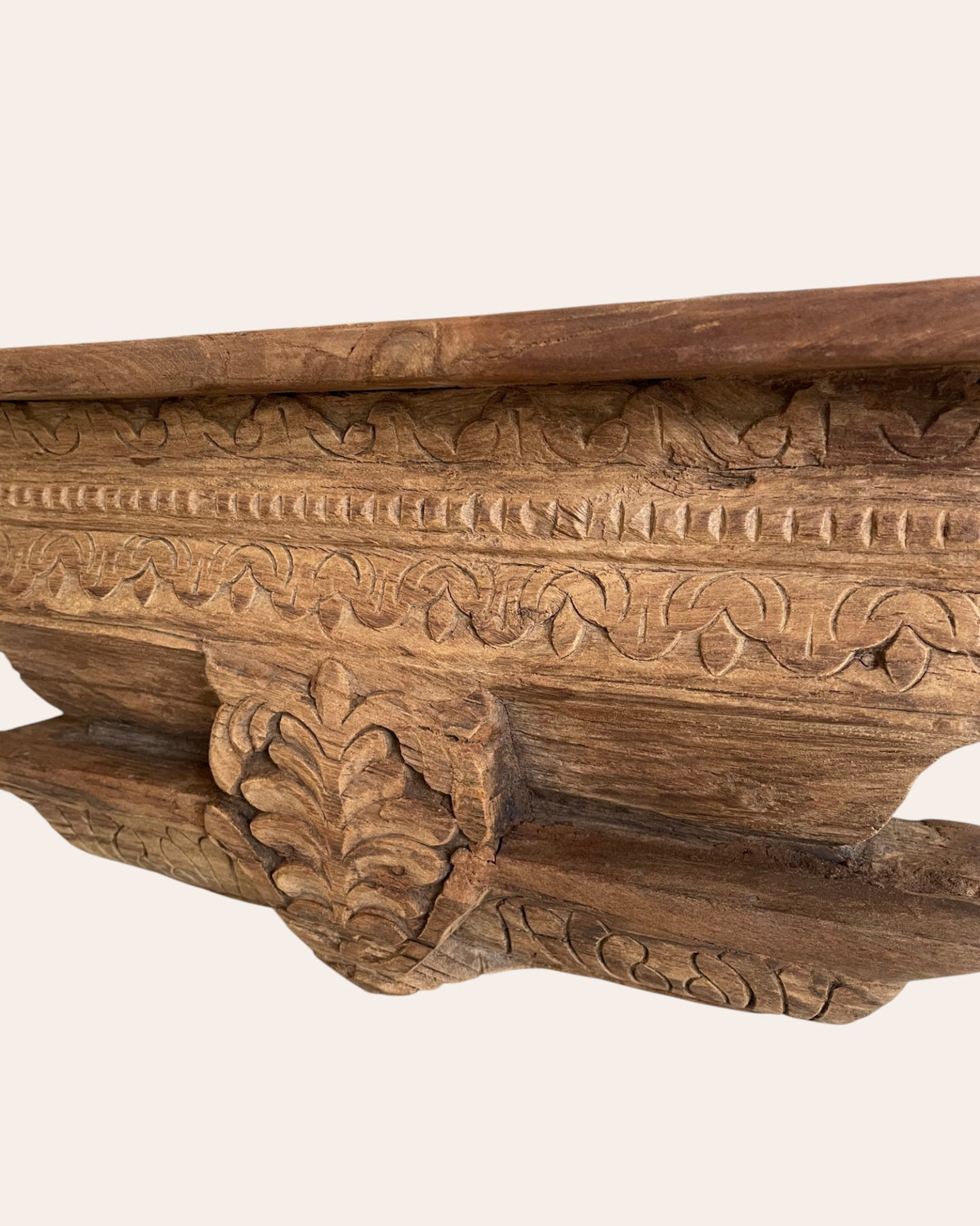 fully carved floral motif wooden corbel wall shelf