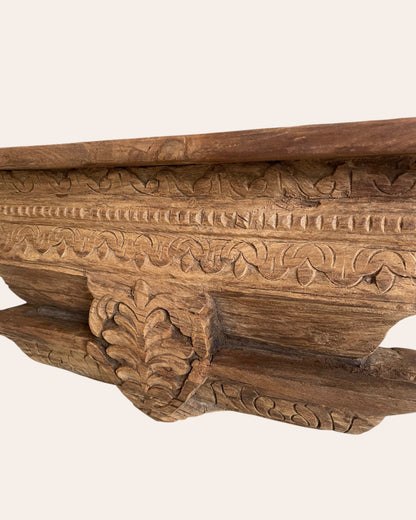 Fully Carved Floral Motif Wooden Corbel Wall Shelf