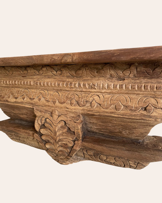 Fully Carved Floral Motif Wooden Corbel Wall Shelf