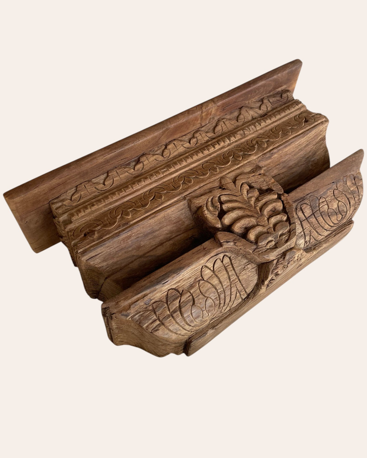 fully carved floral motif wooden corbel wall shelf