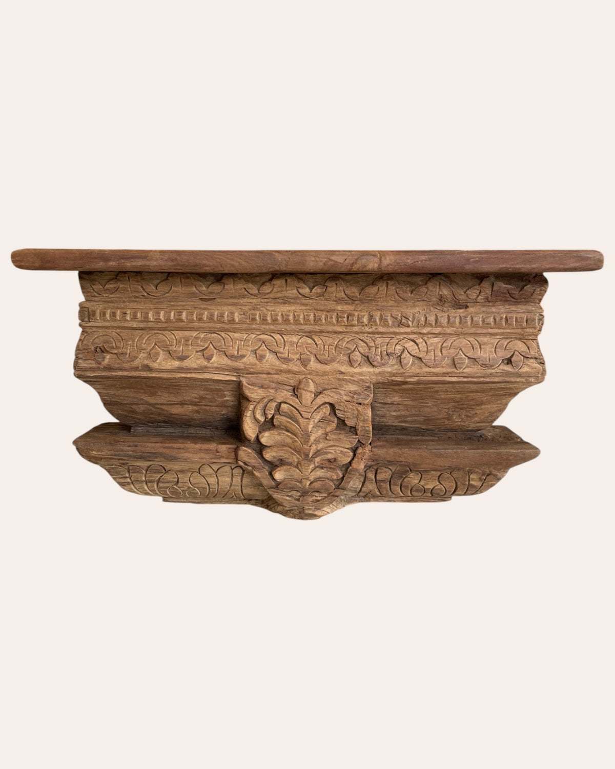 fully carved floral motif wooden corbel wall shelf