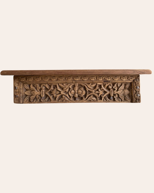 Antique Old Wood Floral Carved Wall Shelf