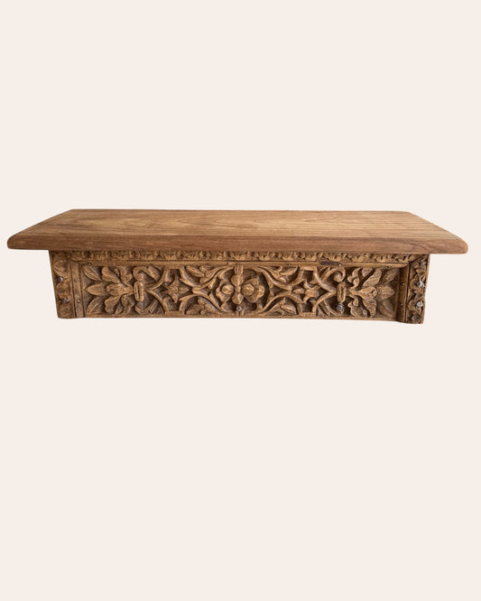 Antique Old Wood Floral Carved Wall Shelf