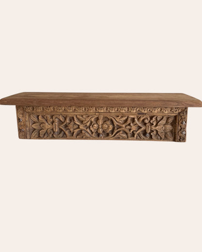 Antique Old Wood Floral Carved Wall Shelf