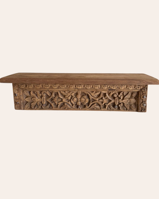 Antique Old Wood Floral Carved Wall Shelf
